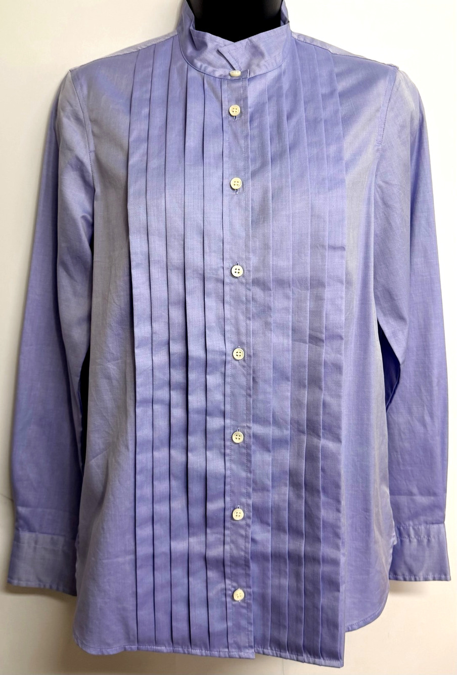 J.Crew Thomas Mason Shirt Size 4 Women Light Blue Pleated Bib Tuxedo Work Top